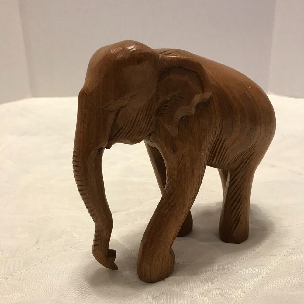 Vintage Wooden Folk Art Elephant Hand Carved 5.5‎ inches